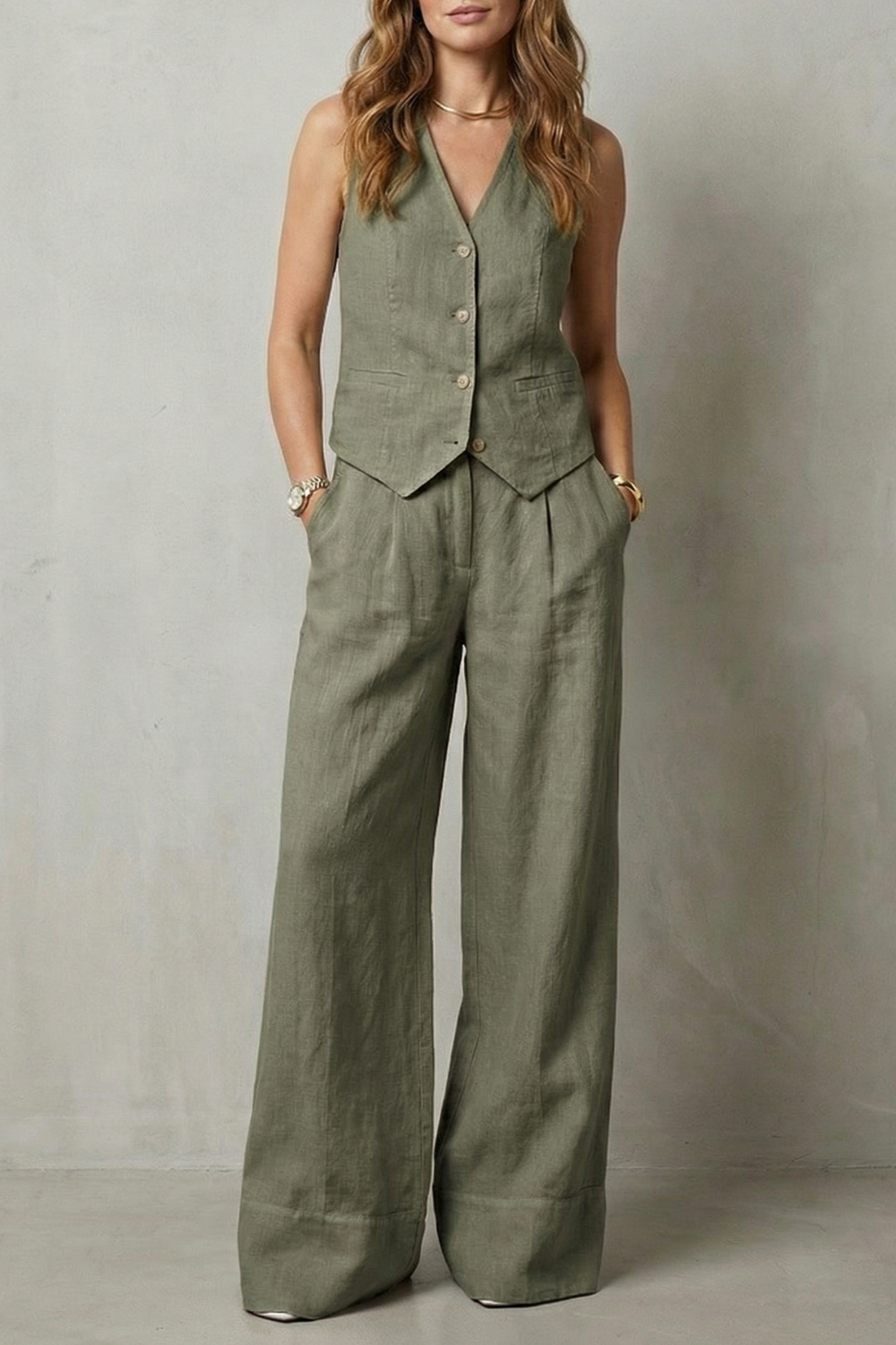 Sleeveless Tailored Vest & Wide-Leg Trouser Set