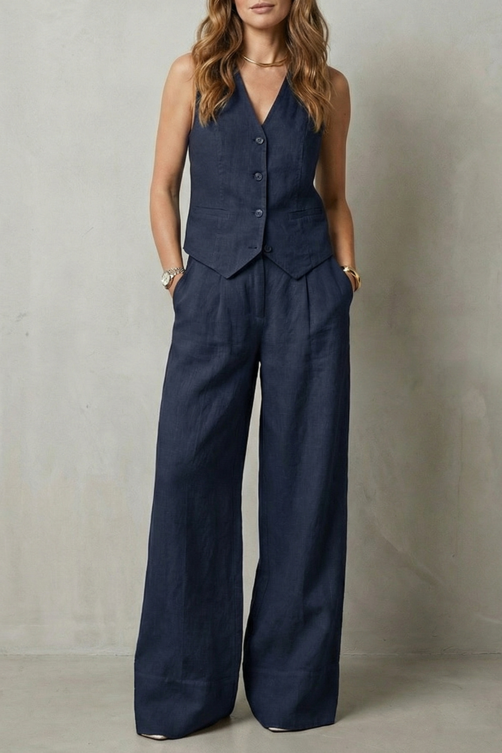 Sleeveless Tailored Vest & Wide-Leg Trouser Set