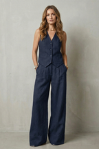 Sleeveless Tailored Vest & Wide-Leg Trouser Set