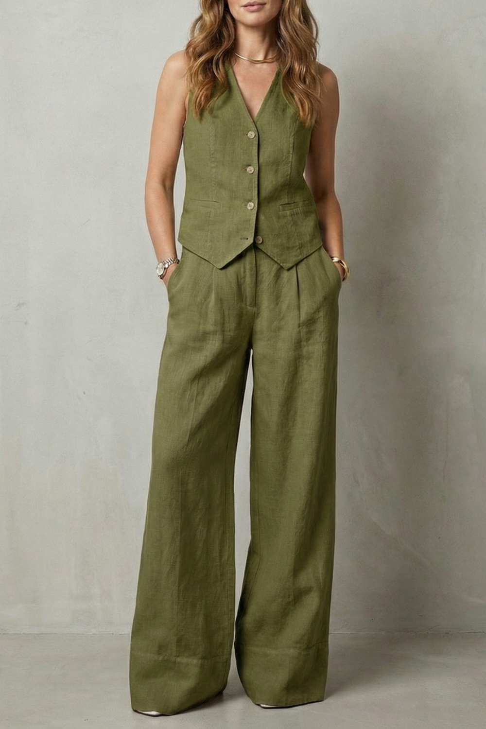 Sleeveless Tailored Vest & Wide-Leg Trouser Set