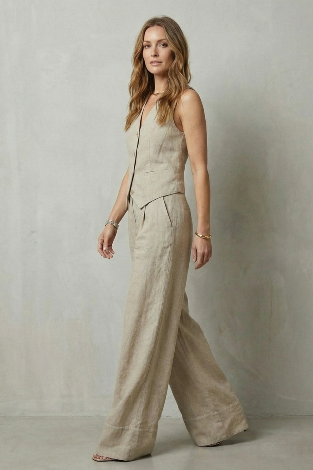 Sleeveless Tailored Vest & Wide-Leg Trouser Set