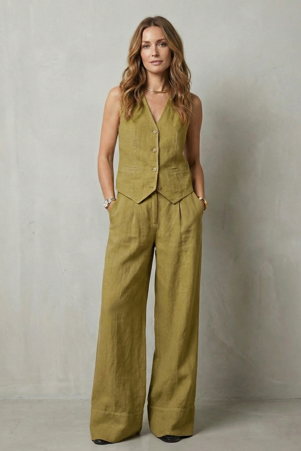 Sleeveless Tailored Vest & Wide-Leg Trouser Set
