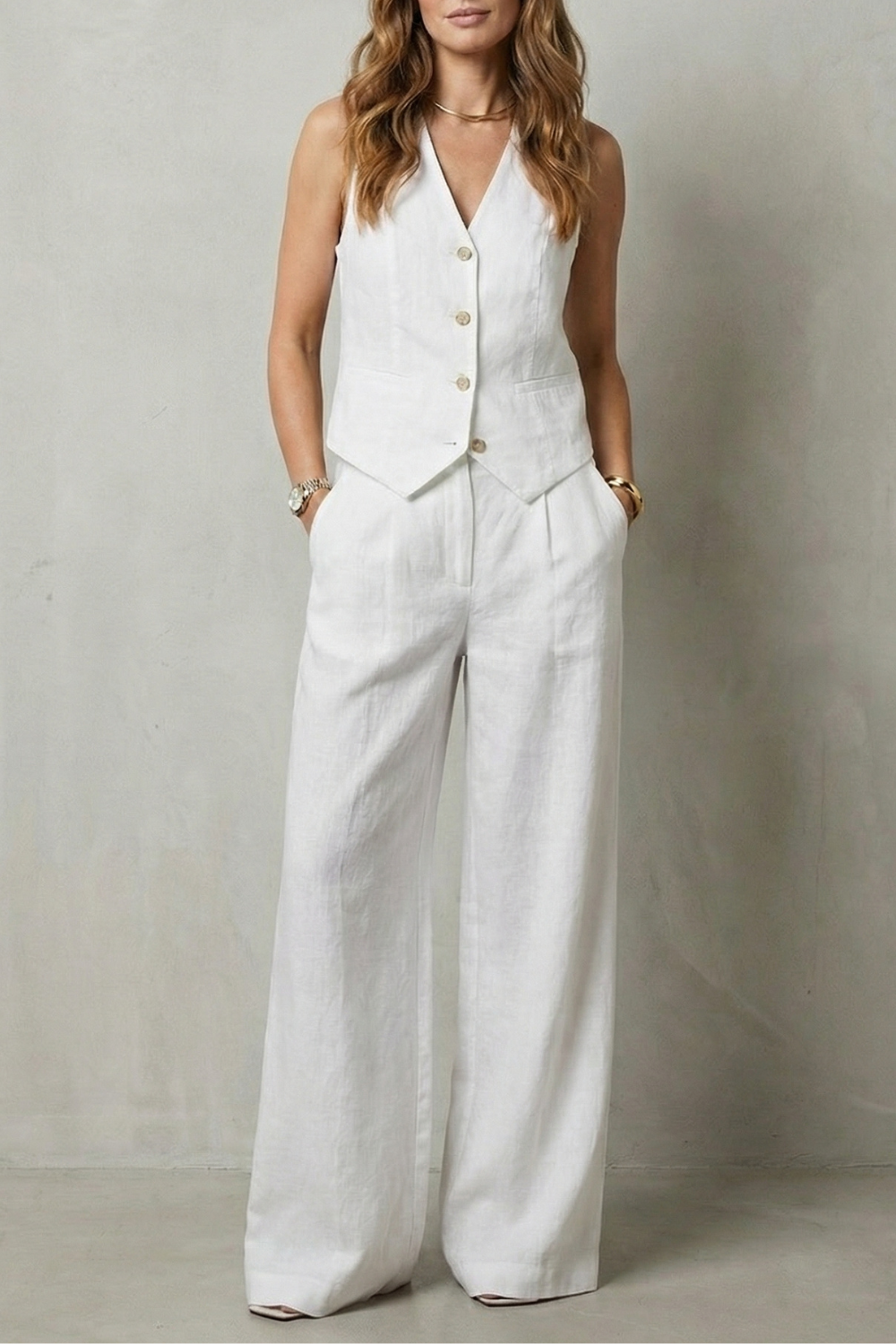 Sleeveless Tailored Vest & Wide-Leg Trouser Set