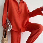 Linen Blend Set – Relaxed Blouse & Wide Leg Trousers Co-ord