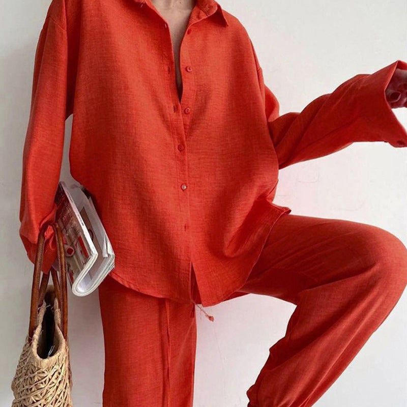 Linen Blend Set – Relaxed Blouse & Wide Leg Trousers Co-ord