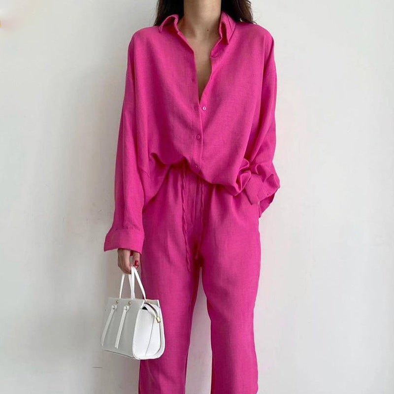 Linen Blend Set – Relaxed Blouse & Wide Leg Trousers Co-ord