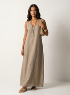 Linen-Look Maxi Dress – Women's Sleeveless V-Neck Summer Dress