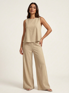 Linen-Look Sleeveless Top & Wide Leg Trousers Set – Women's Summer Co-ord