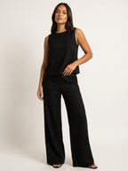 Linen-Look Sleeveless Top & Wide Leg Trousers Set – Women's Summer Co-ord