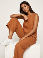 Linen-Look Sleeveless Top & Wide Leg Trousers Set – Women's Summer Co-ord