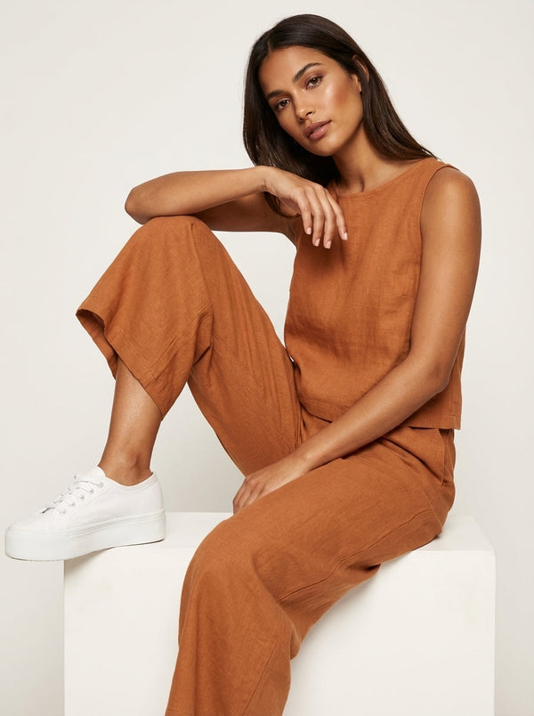 Linen-Look Sleeveless Top & Wide Leg Trousers Set – Women's Summer Co-ord