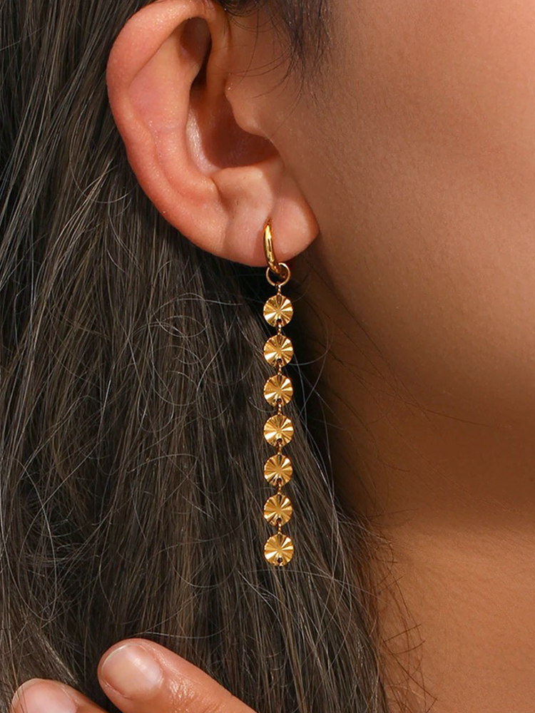 Gold Statement Drop Earrings – Long Dangle Earrings (6.7 cm)