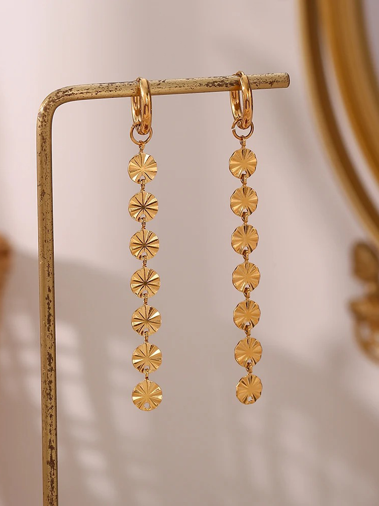 Gold Statement Drop Earrings – Long Dangle Earrings (6.7 cm)