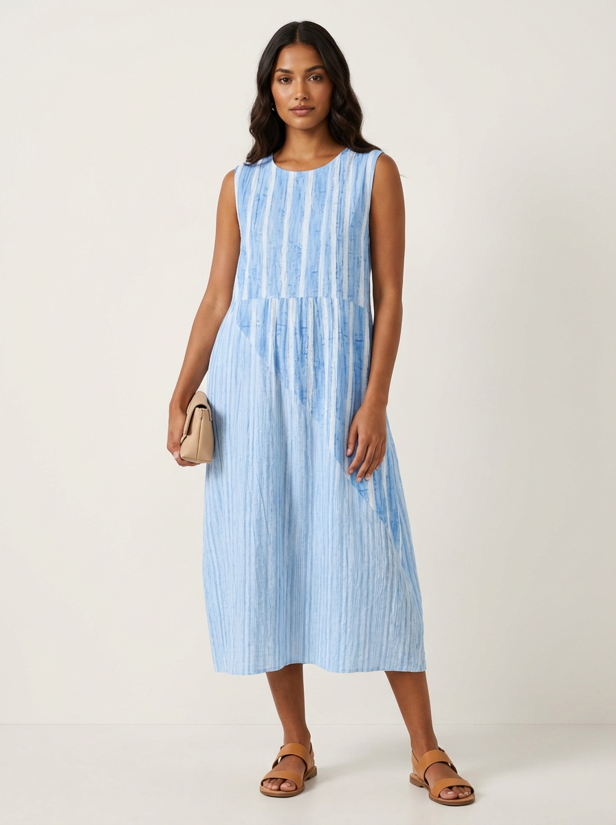 Checked Print Sleeveless Midi Dress – Women's Airy Summer Dress