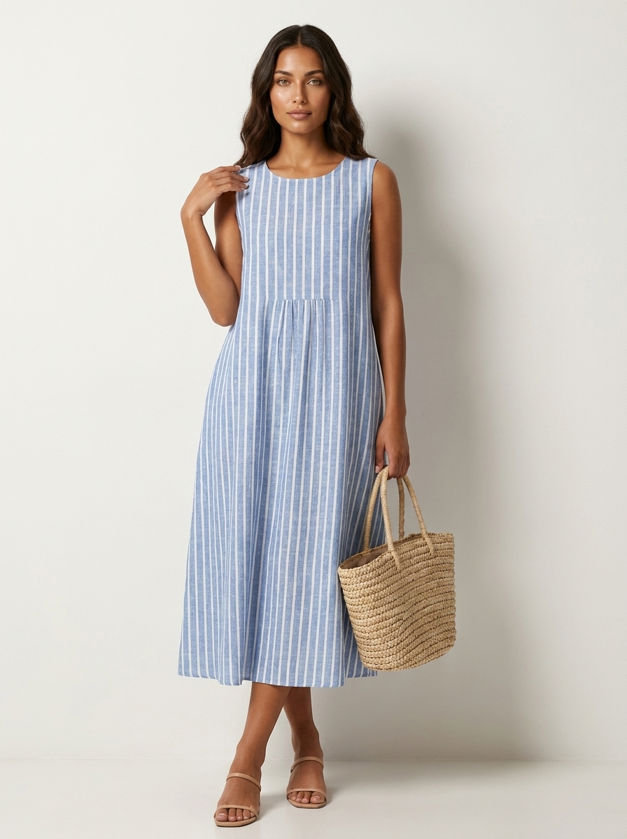 Checked Print Sleeveless Midi Dress – Women's Airy Summer Dress