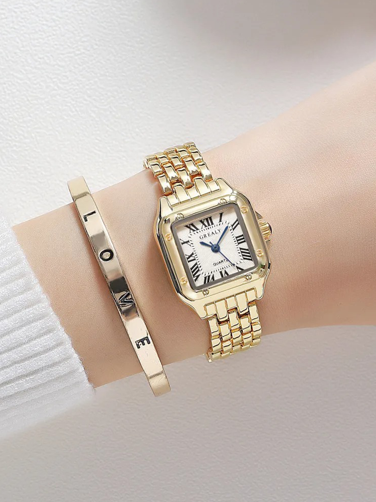 Women's Gold Square Case Bracelet Watch – Luxury Dress Watch