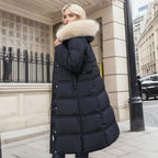 Women's Belted Long Puffer Coat – Faux-Fur Collar Padded Winter Style