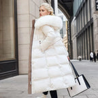 Women's Belted Long Puffer Coat – Faux-Fur Collar Padded Winter Style