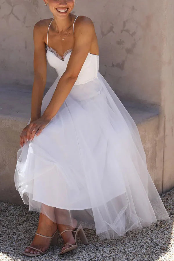 Corset Bodice Midi Dress with Tulle Skirt