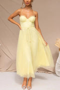Corset Bodice Midi Dress with Tulle Skirt