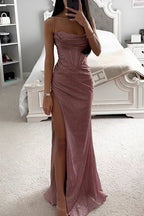 Corset Bodice Maxi Dress with High Slit