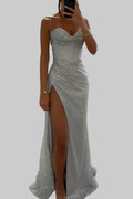 Corset Bodice Maxi Dress with High Slit