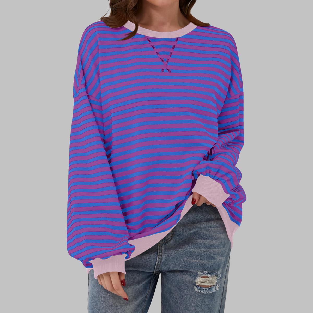 Women's Oversized Printed Sweatshirt – Relaxed Crew Neck Top