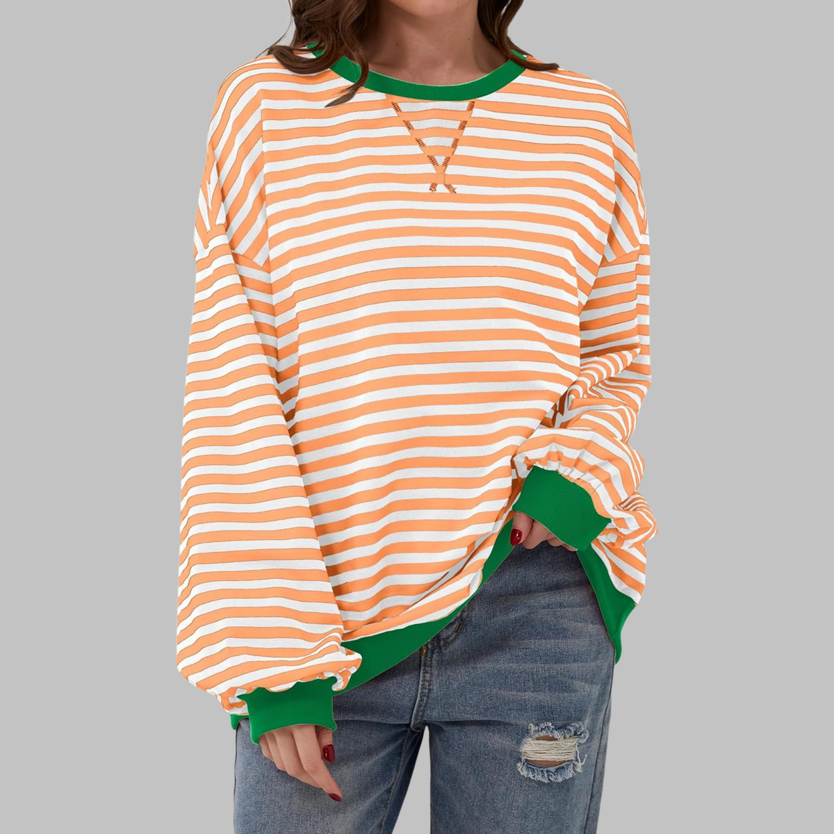Women's Oversized Printed Sweatshirt – Relaxed Crew Neck Top