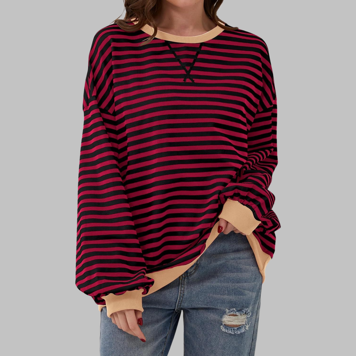 Women's Oversized Printed Sweatshirt – Relaxed Crew Neck Top