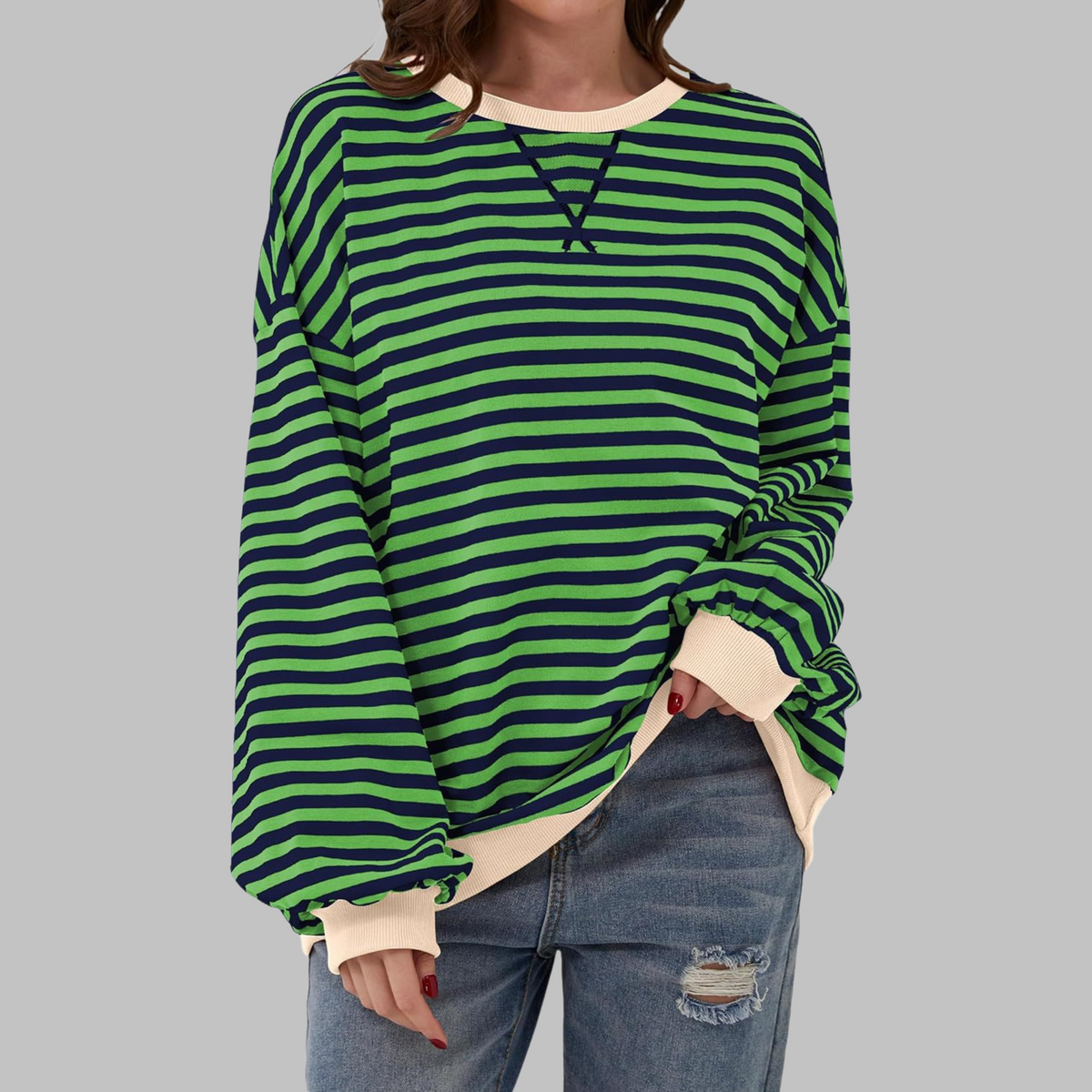 Women's Oversized Printed Sweatshirt – Relaxed Crew Neck Top