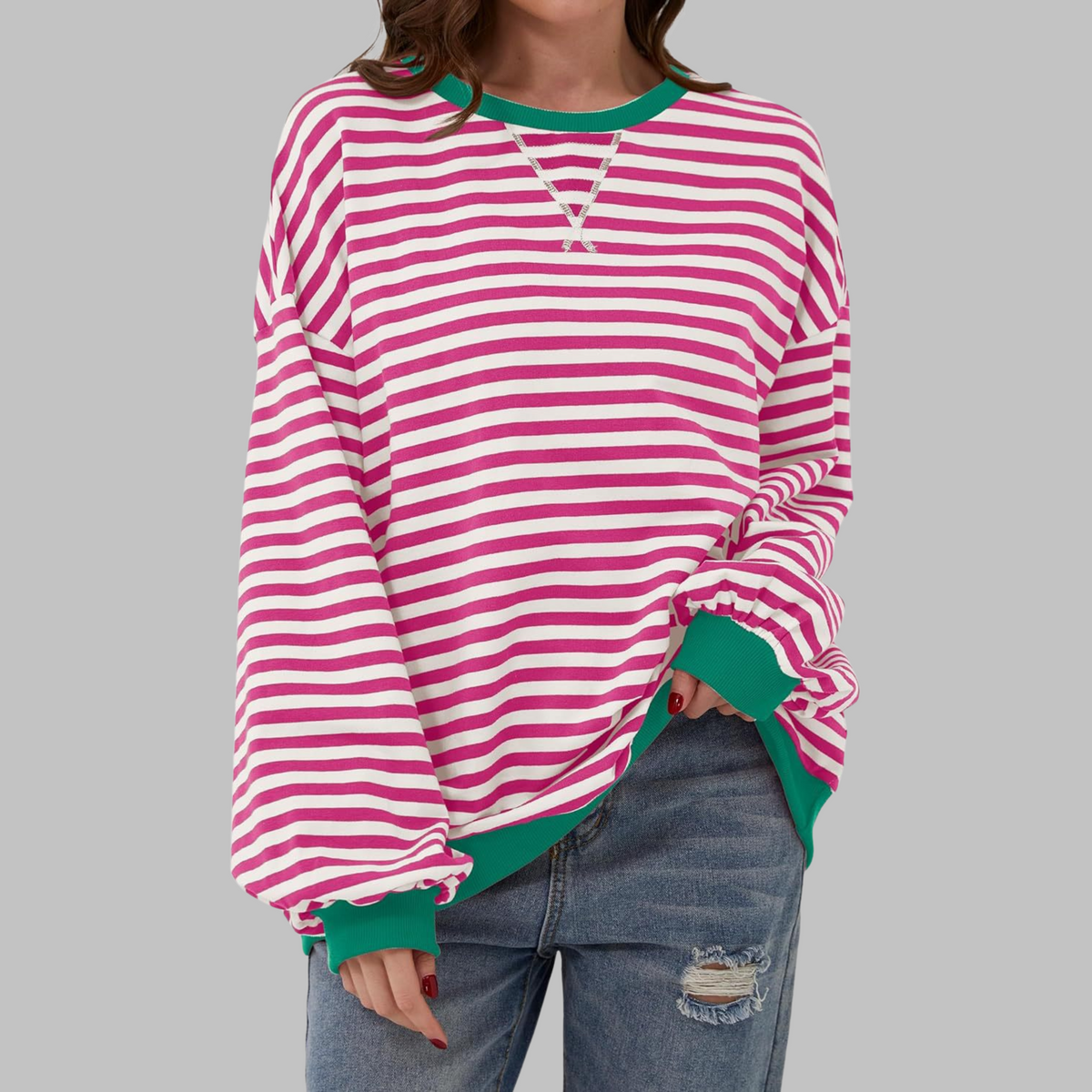 Women's Oversized Printed Sweatshirt – Relaxed Crew Neck Top