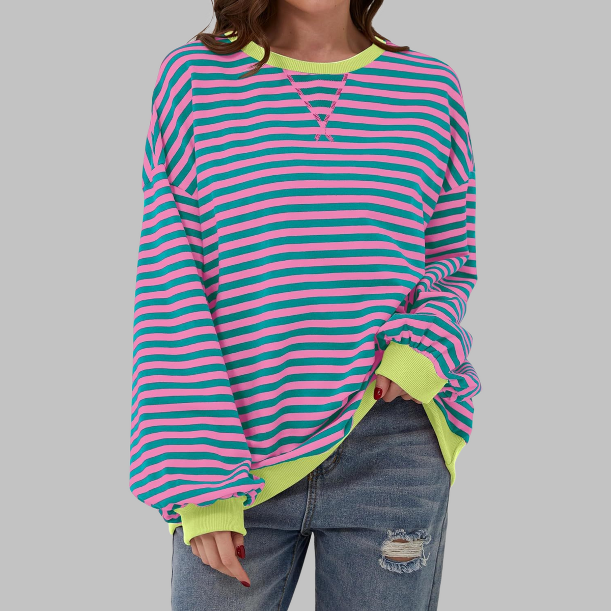 Women's Oversized Printed Sweatshirt – Relaxed Crew Neck Top