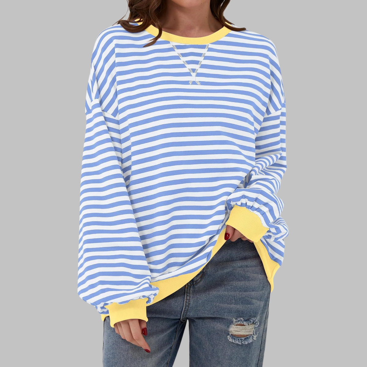 Women's Oversized Printed Sweatshirt – Relaxed Crew Neck Top