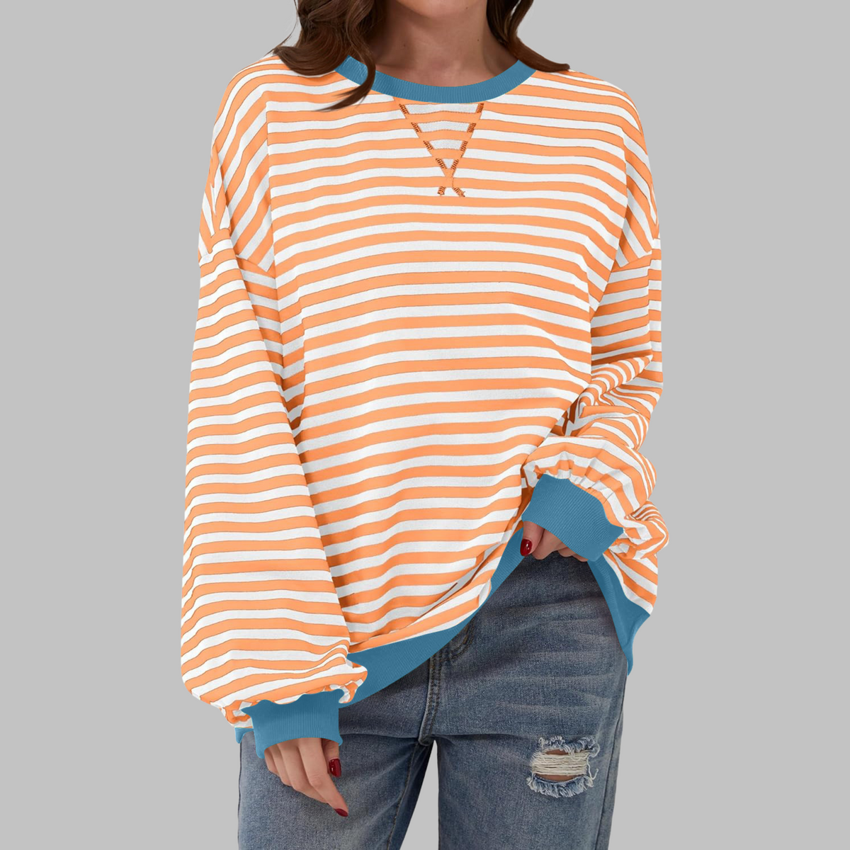Women's Oversized Printed Sweatshirt – Relaxed Crew Neck Top