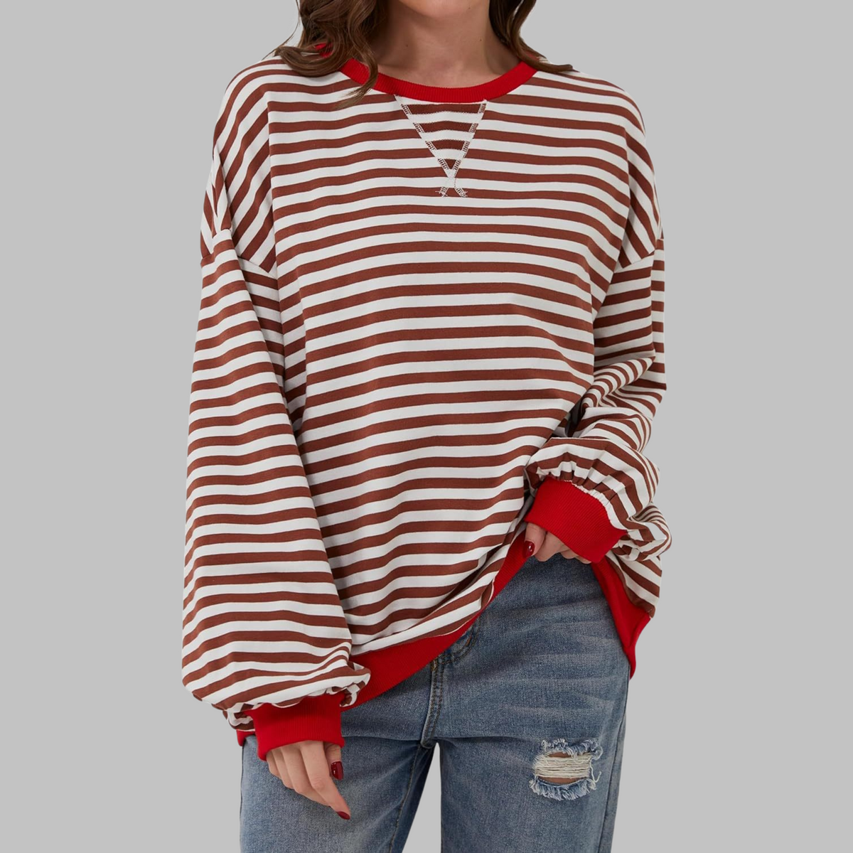 Women's Oversized Printed Sweatshirt – Relaxed Crew Neck Top