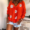 Embroidered Floral Cardigan with V-Neck Buttons
