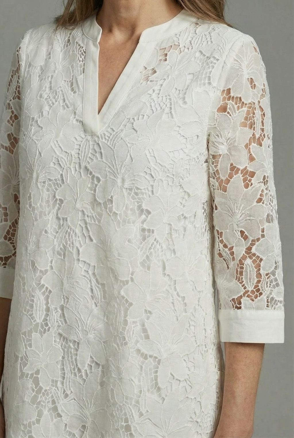 Embroidered Lace Detail Midi Dress - Relaxed Elegant Everyday Fit | Meave & Ivy