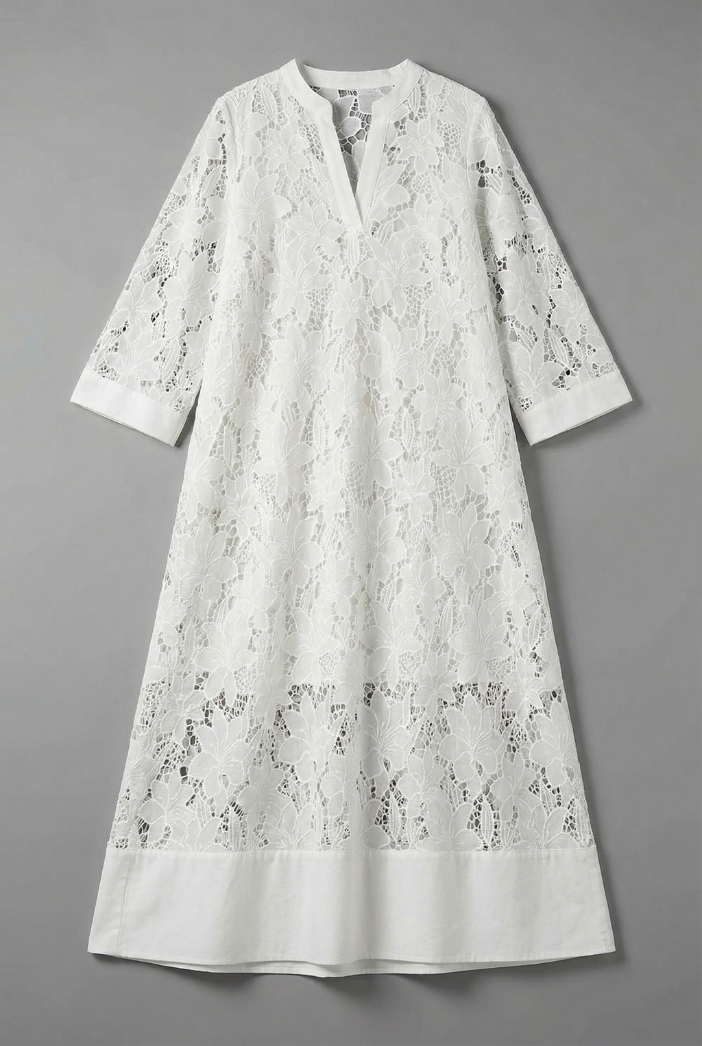 Embroidered Lace Detail Midi Dress - Relaxed Elegant Everyday Fit | Meave & Ivy