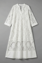Embroidered Lace Detail Midi Dress - Relaxed Elegant Everyday Fit | Meave & Ivy