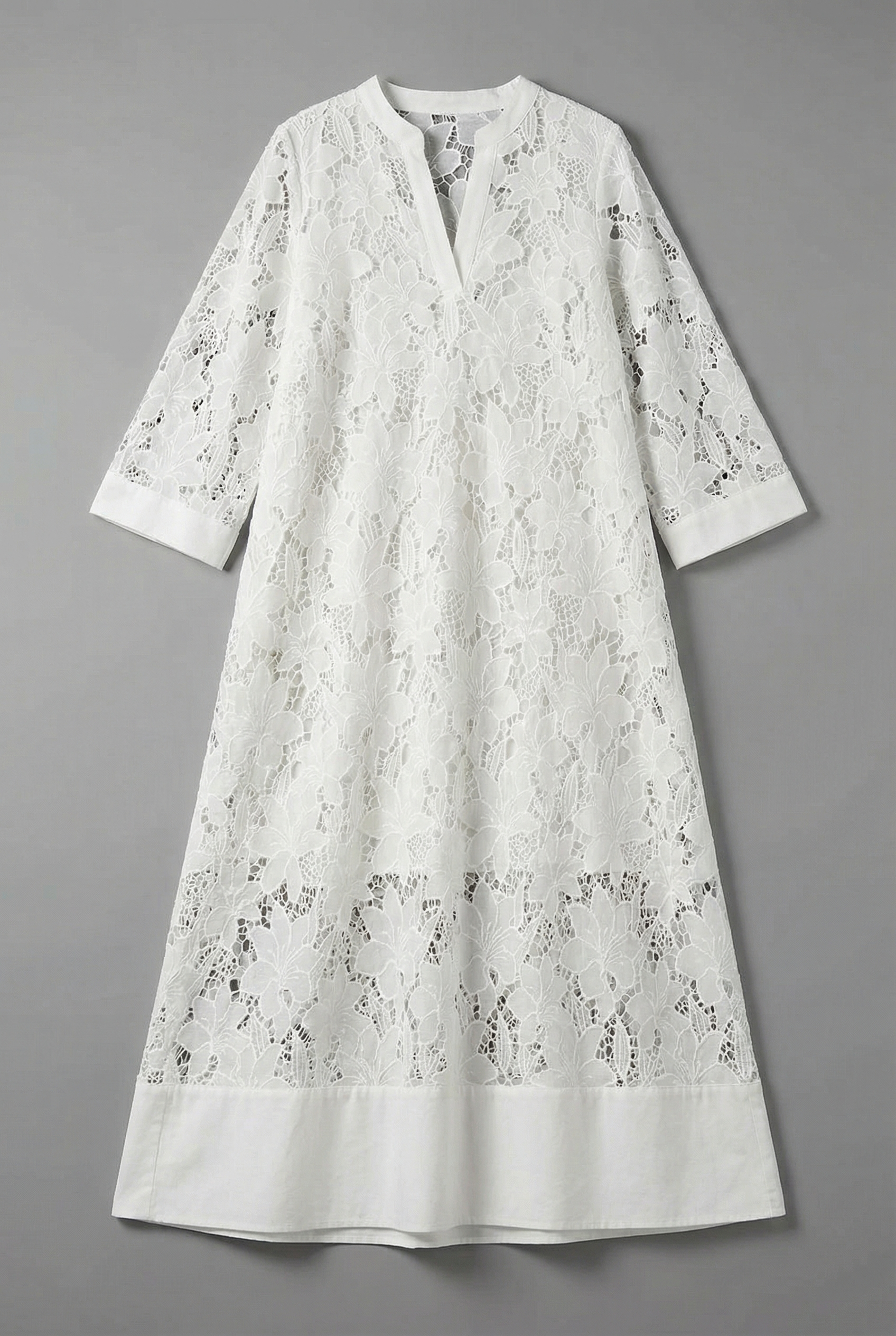 Embroidered Lace Detail Midi Dress - Relaxed Elegant Everyday Fit | Meave & Ivy