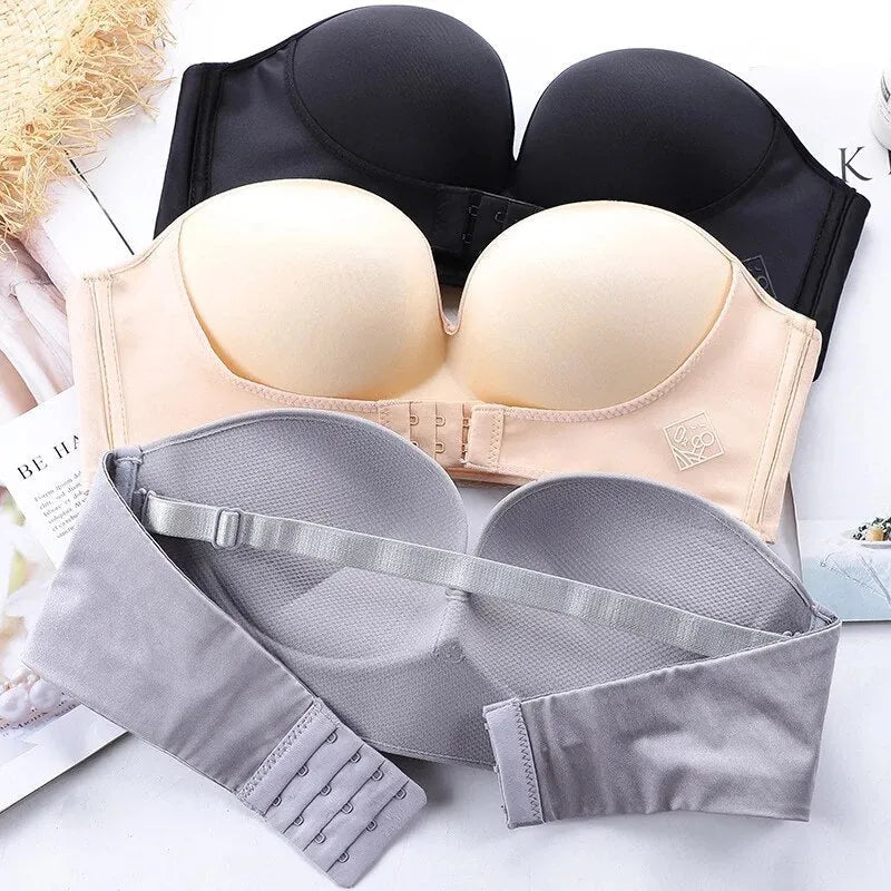 Women's Strapless Push-Up Bra with Silicone Grip