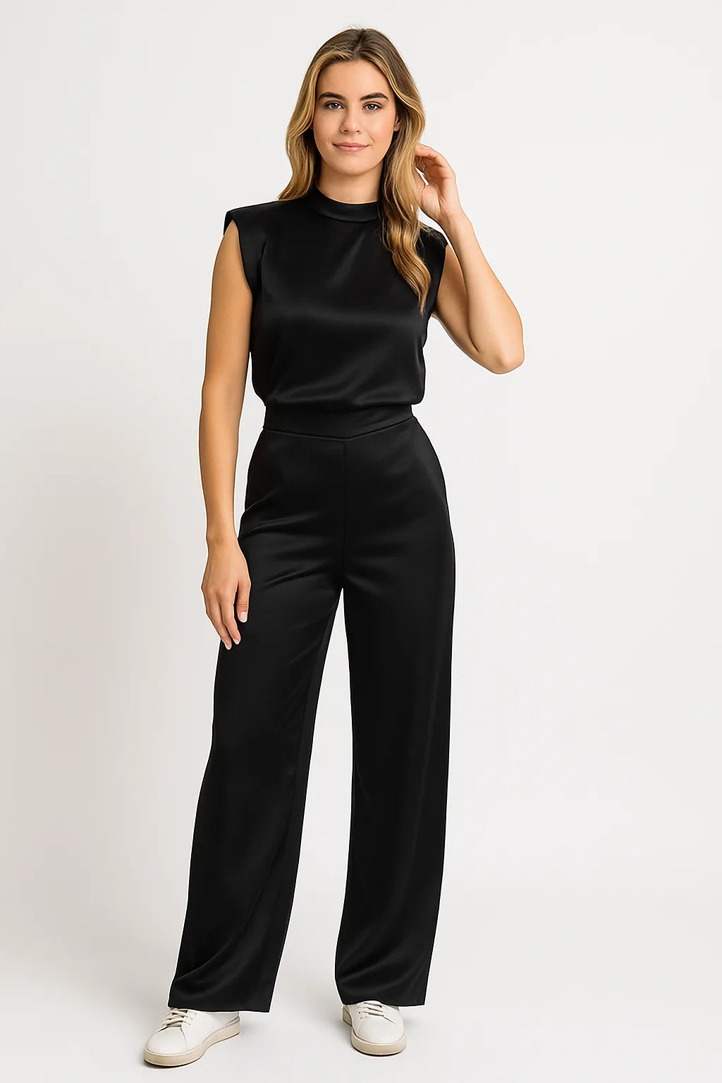 Sleeveless Satin Look Jumpsuit with Wide Legs in 6 Colours