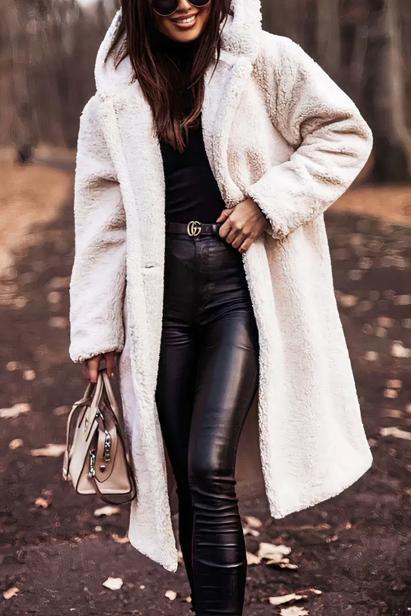 Long Oversized Teddy Coat with Hood – Wool Blend Hooded Teddy