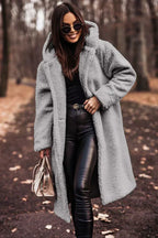 Long Oversized Teddy Coat with Hood – Wool Blend Hooded Teddy