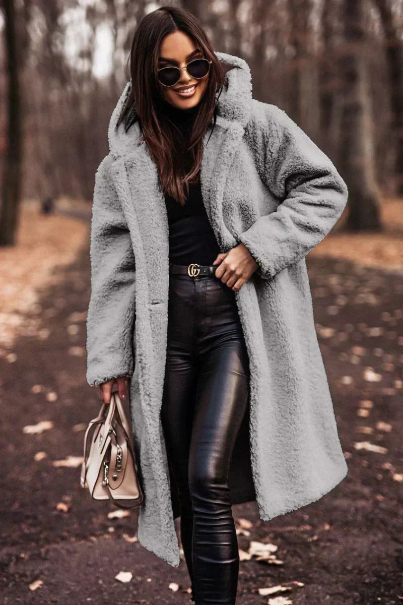 Long Oversized Teddy Coat with Hood – Wool Blend Hooded Teddy