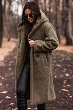 Long Oversized Teddy Coat with Hood – Wool Blend Hooded Teddy
