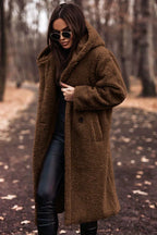 Long Oversized Teddy Coat with Hood – Wool Blend Hooded Teddy