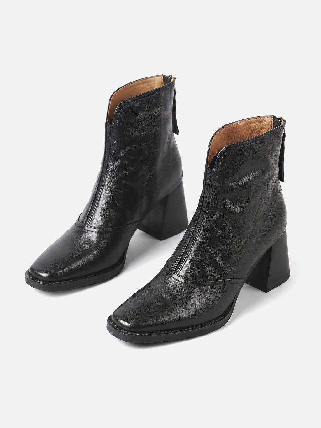 Square-Heel Ankle Boots with Zip – Vegan Leather