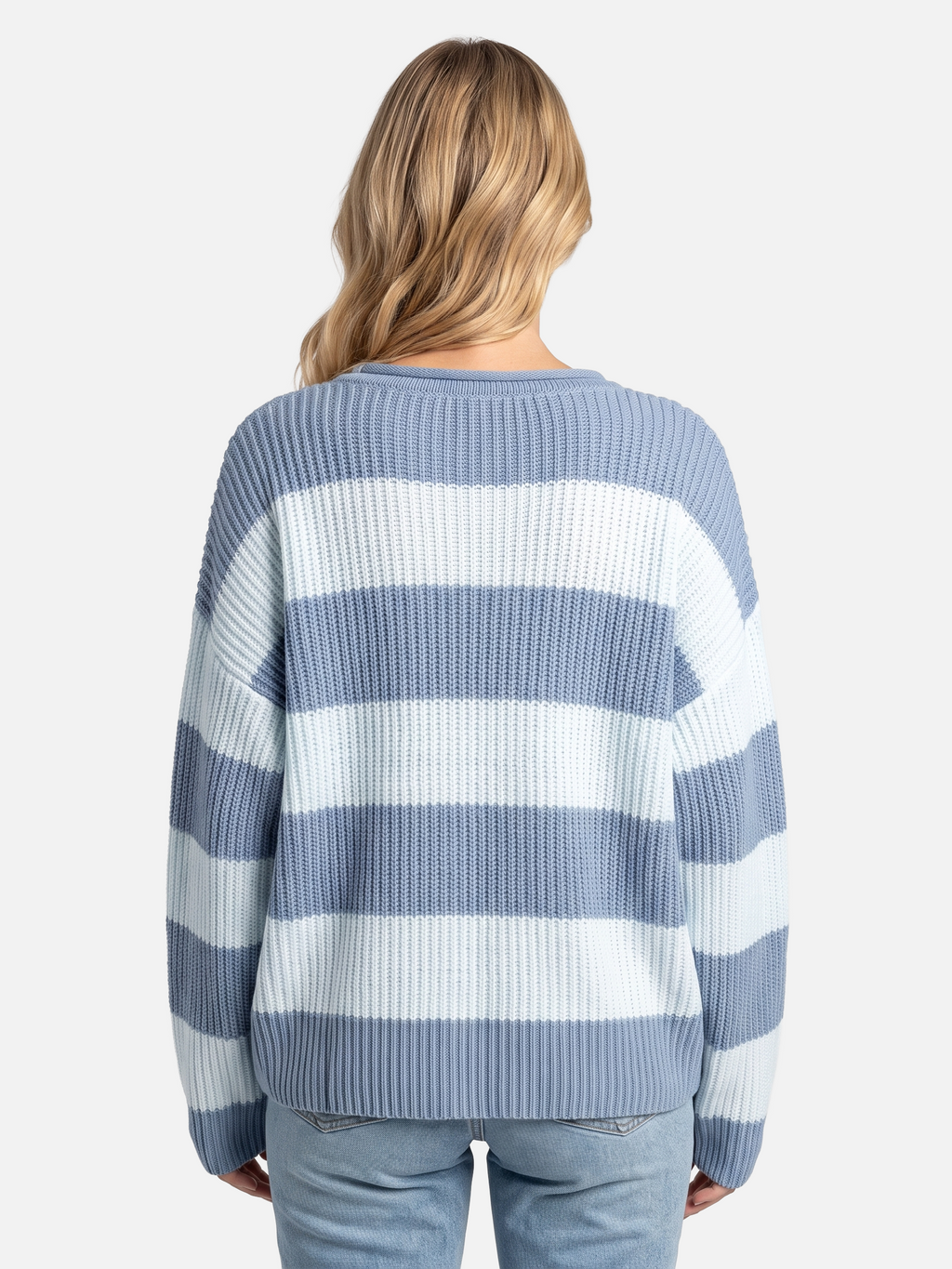 Oversized Striped Ribbed Jumper with Puff Sleeves