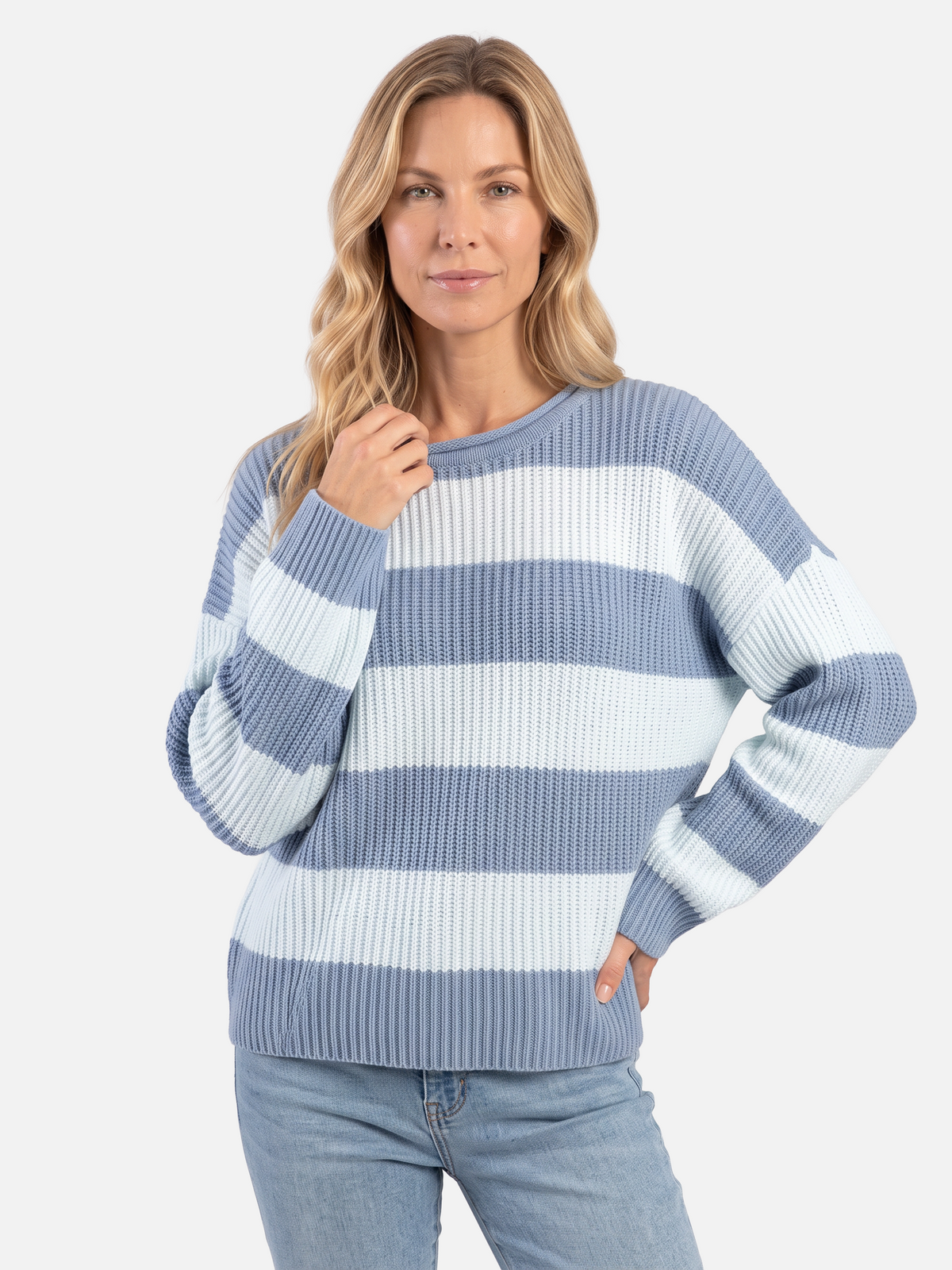 Oversized Striped Ribbed Jumper with Puff Sleeves